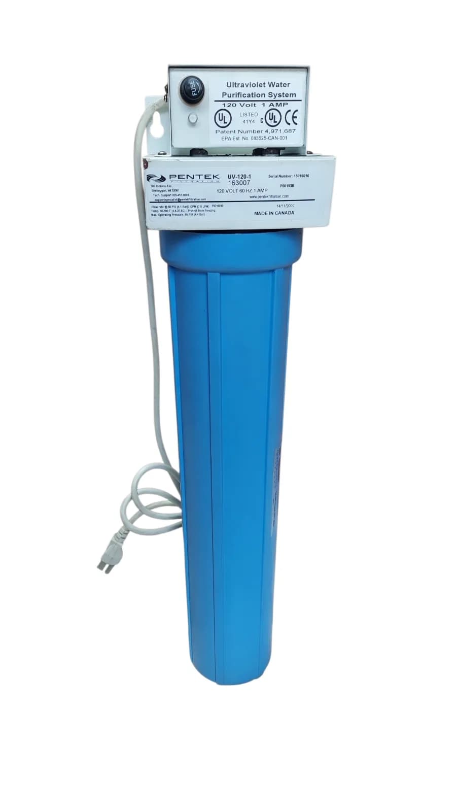 PURIFICADOR UV PENTEK 8GPM, 110V